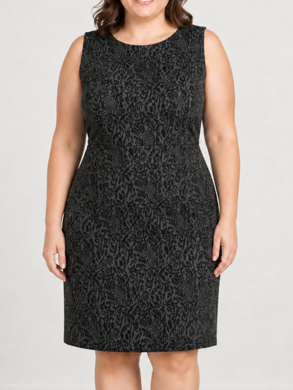 LOFT Black Gray Floral Jacquard Sheath Dress Plus Size 16